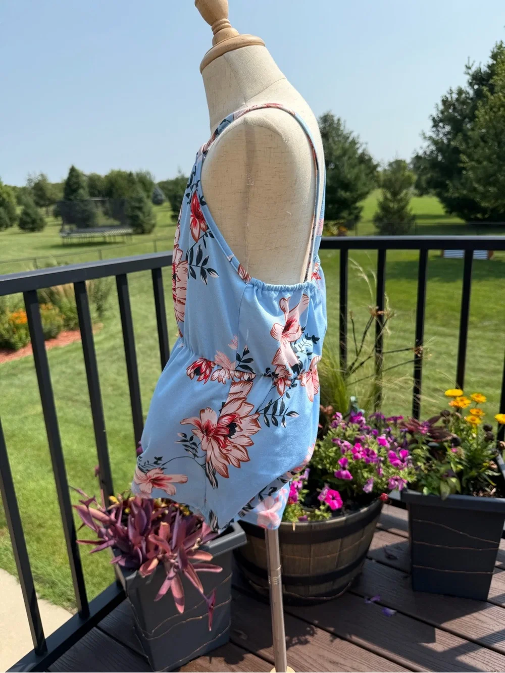 Girls Blue Floral Romper Size 9/10 Spaghetti Strap Summer Outfit
